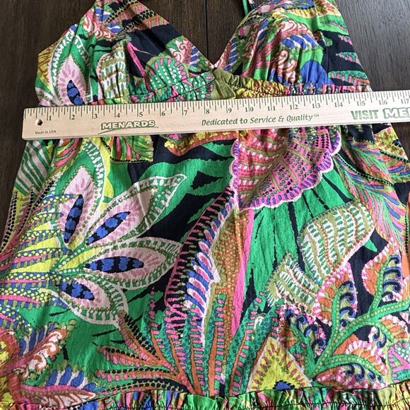 GB Gianni Bini Dress Womens XL Green Black Cotton Maxi Tie Back Resort Vacation - Picture 4 of 12